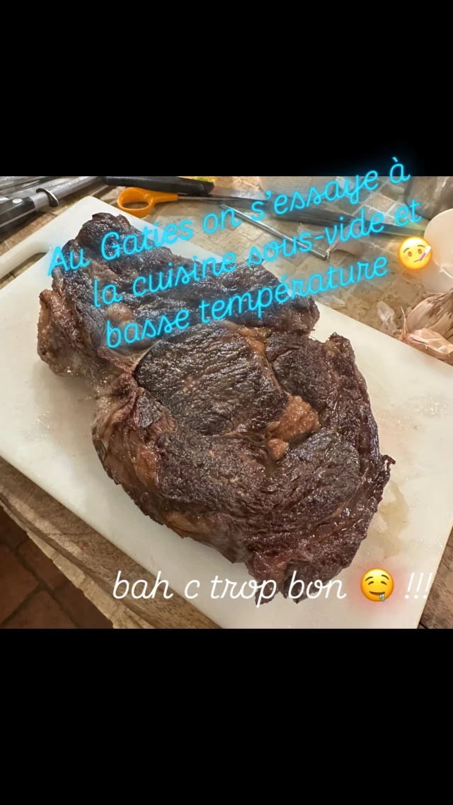 Petite cuisson au thermoplongeur pendant 6h à 55°C puis 2min par face sur un bonne poêle en acier !!!
Une tuerie …
#lesgaties #cotedeboeuf #miam #cuissonsousvide #sousvideeverything #diy #guesthouse